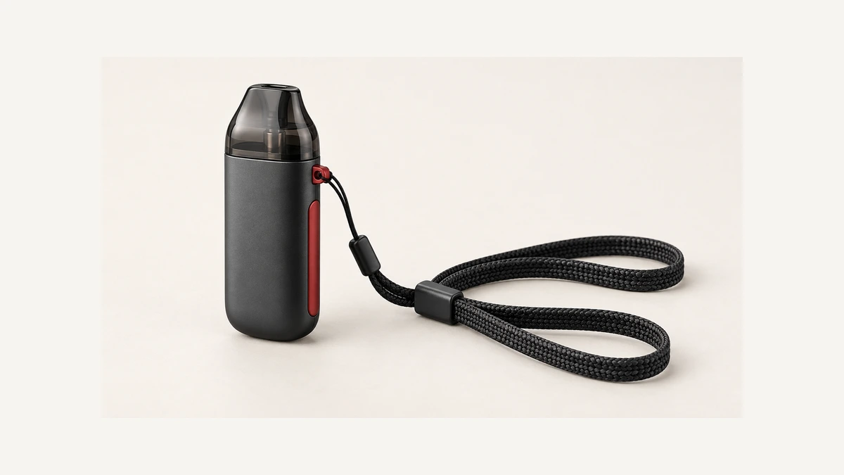 Compact vape body with an attachment eyelet and short tether