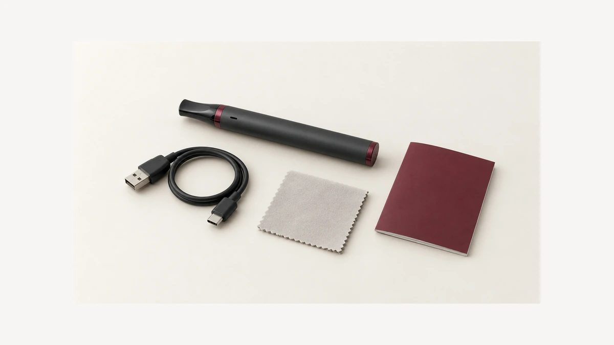 Vaporizer pen with separate cable dry cloth and blank care booklet Vaporizer pen with separate cable dry cloth and blank care booklet