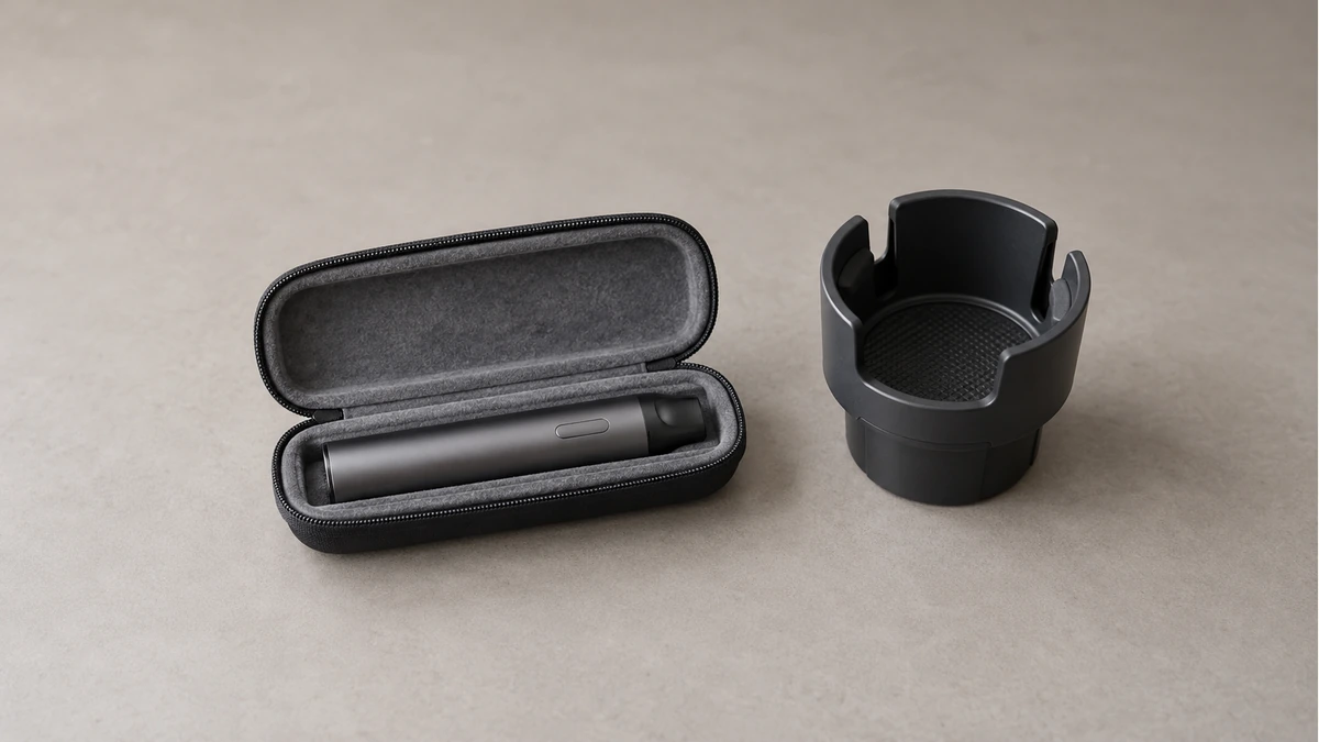 Wax pen in an open protective case beside an empty car holder