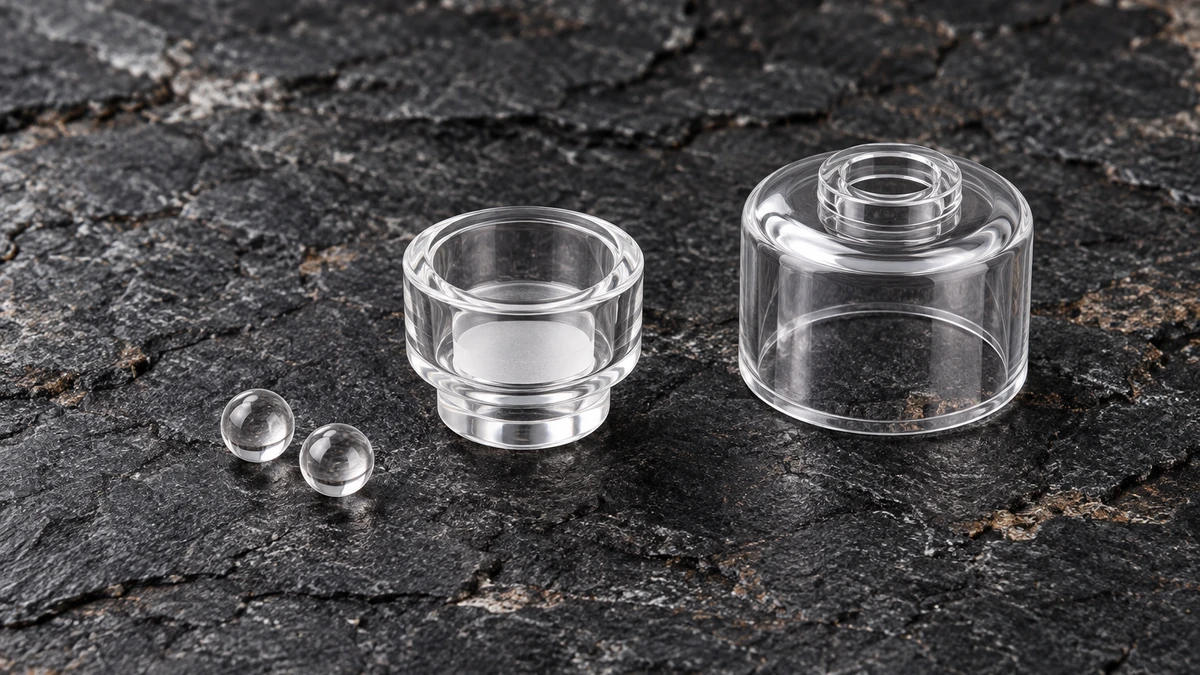 Quartz cup with two small quartz balls and a separate clear cover